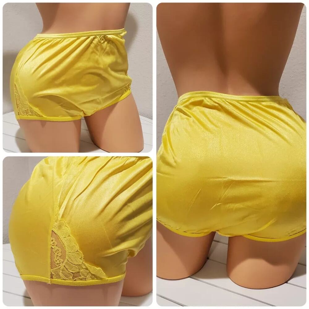 Vanity Fair Lace Nouveau Nylon Full Cut Panty Lace Shiny Sunshine Yellow